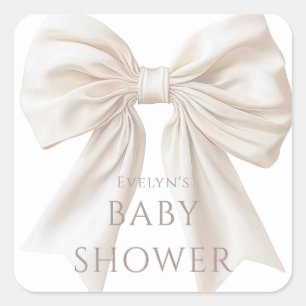 Elegant Beige Bow Gender Neutral Baby Shower Fyrkantigt Klistermärke