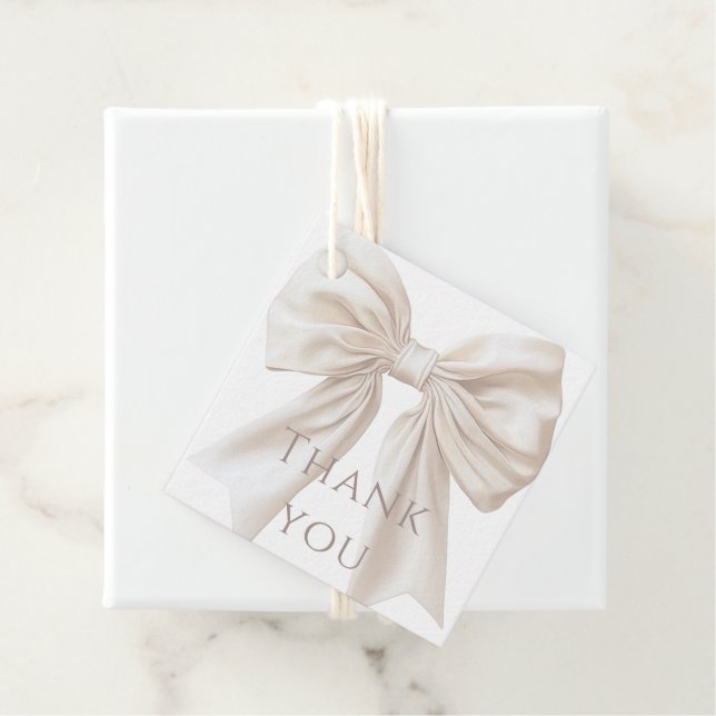 Elegant Beige Bow Gender Neutral Baby Shower Gåvor Etiketter (På plats)