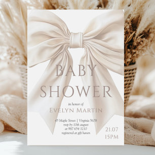 Elegant Beige Bow Gender Neutral Baby Shower Inbjudningar