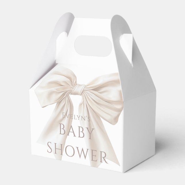 Elegant Beige Bow Gender Neutral Baby Shower Presentaskar (Framsidan Sidan)
