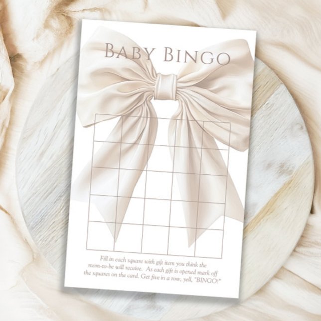 Elegant Beige Bow Neutralt Baby Shower Baby Bingo (Skapare uppladdad)
