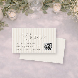 Elegant Beige Bröllopsregistreringskort med QR-kod Tilläggskort
