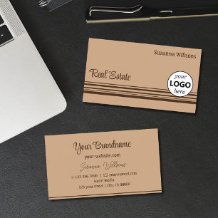 Elegant Beige Brown Rand med Logotyp Professionell Visitkort