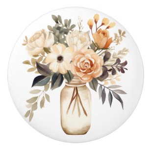 Elegant Beige Brun Blommor Blommig Keramisk Knapp Knopp