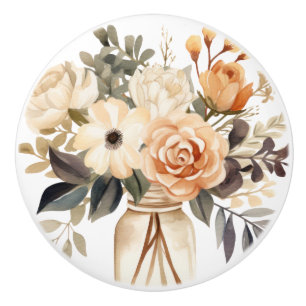 Elegant Beige Brun Blommor Blommig Keramisk Knapp Knopp