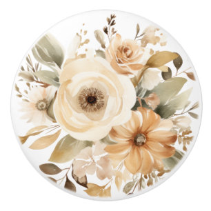 Elegant Beige Brun Blommor Blommig Keramisk Knapp Knopp