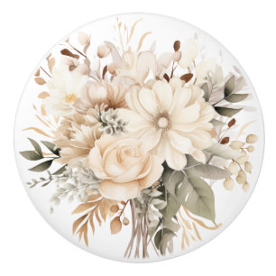 Elegant Beige Brun Blommor Blommig Keramisk Knapp Knopp