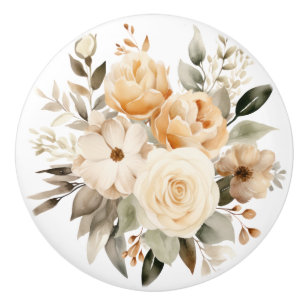 Elegant Beige Brun Blommor Blommig Keramisk Knapp Knopp