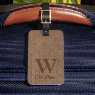 Elegant Beige Brun Ko Skinn Struktur Monogram Bagagebricka