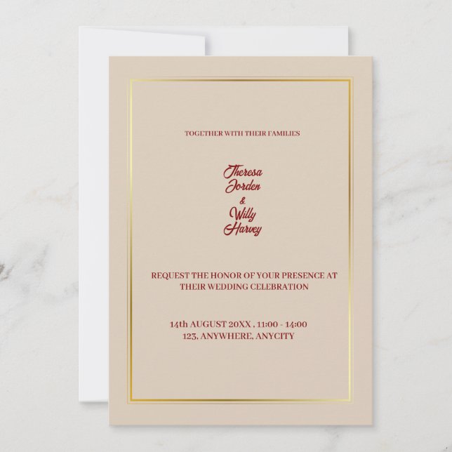 Elegant Beige & Burgundy Blommig Bröllopsinbjudan Inbjudningar (Framsida)