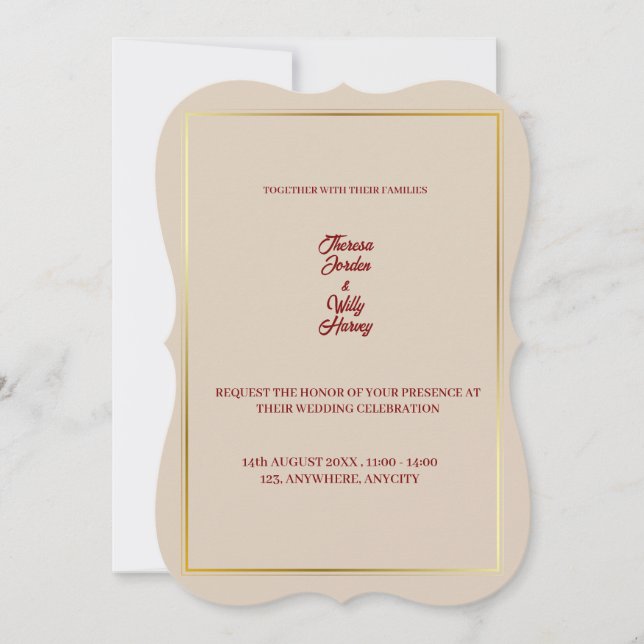 Elegant Beige & Burgundy Floral Wedding Invitation Inbjudningar (Framsida)