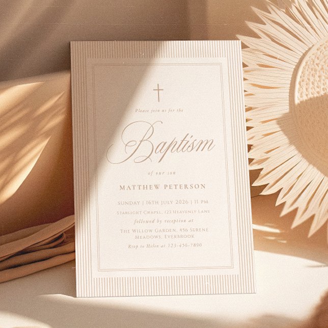 Elegant Beige Calligraphy Baptism Inbjudningar (Skapare uppladdad)