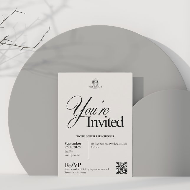 Elegant Beige Calligraphy QR Code Business Event Inbjudningar (Skapare uppladdad)