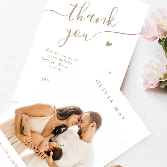 Elegant Beige Calligraphy Tack Baby Shower (Skapare uppladdad)