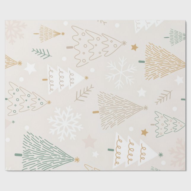 Elegant Beige Christmas Tree Gift Wrap Presentpapper (Platt)