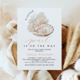 Elegant Beige Coastal Pearl Baby Shower Inbjudningar