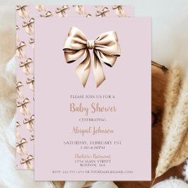 Elegant Beige Coquette Bow Baby Shower Inbjudningar