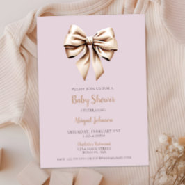 Elegant Beige Coquette Bow Baby Shower Inbjudningar