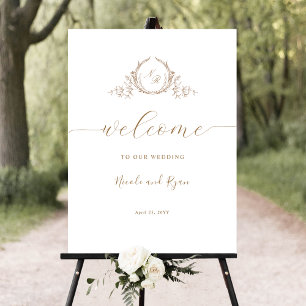 Elegant Beige Cream Monogram Bröllop Välkomsttecke Poster