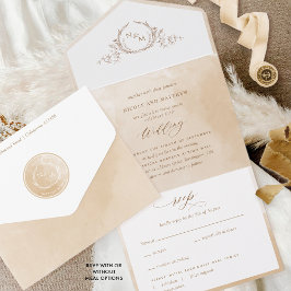 Elegant Beige Cream Watercolor Monogram Bröllop Al