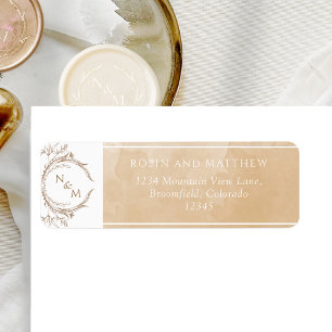 Elegant Beige Cream Watercolor Monogram Bröllop La Returadress Etikett