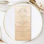 Elegant Beige Cream Watercolor Monogrammed Bröllop Meny<br><div class="desc">Önska dina gäster med den här vackra bröllop-menyn med beige och kräm, med en elegant handdragen botaniskt monogram med parets initialer över en exquisite vattencolor tvättar bakgrunden i en vacker blandning av beige, kräm, elfenben och taupnyer. Det är enkelt att fylla mallen med information, meny och beställ utskrifterna! Monogram med...</div>