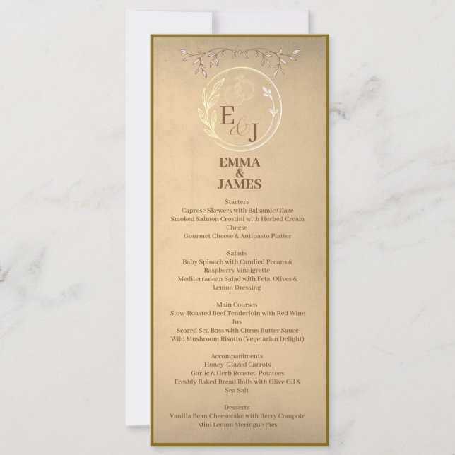 Elegant Beige Crème Akvarell, Monogram Bröllopsmen Inbjudningar (Framsida)