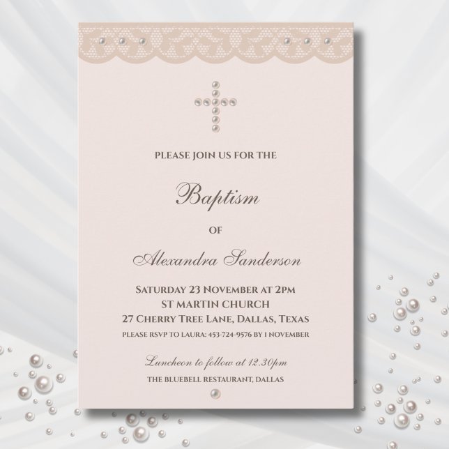 Elegant Beige Cross Christening Christian Baptism Inbjudningar (Skapare uppladdad)