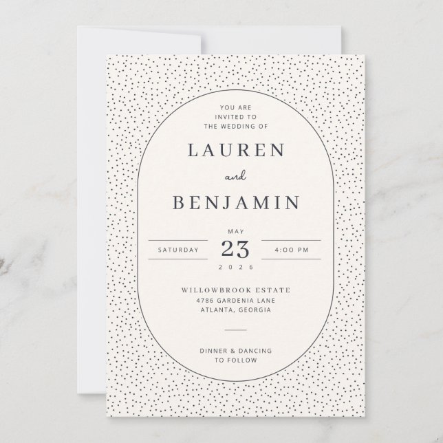 Elegant Beige Dotted Border Inbjudningar (Framsida)