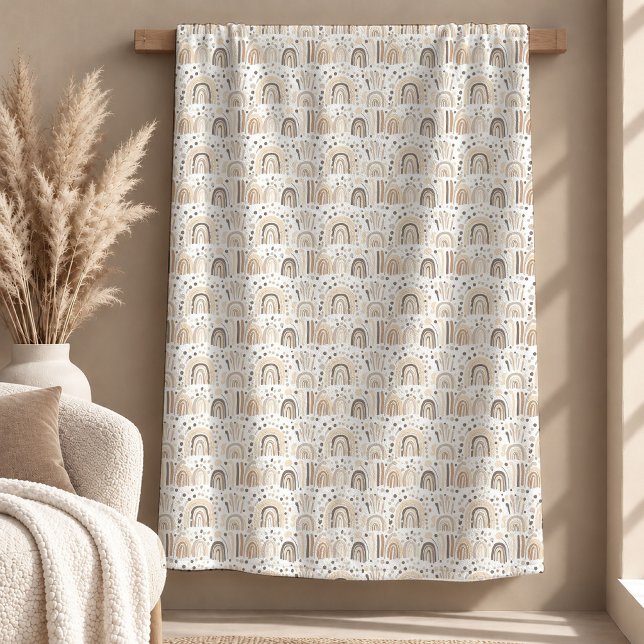 Elegant Beige Elfenbensvit Boho Regnbåge Löv Kast  Fleecefilt (Elegant Beige Ivory Boho Rainbow Leaves Throw Blanket)