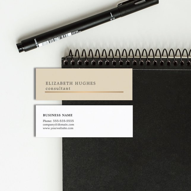 Elegant Beige Faux Guld Line Consultant Mini Visitkort (Skapare uppladdad)