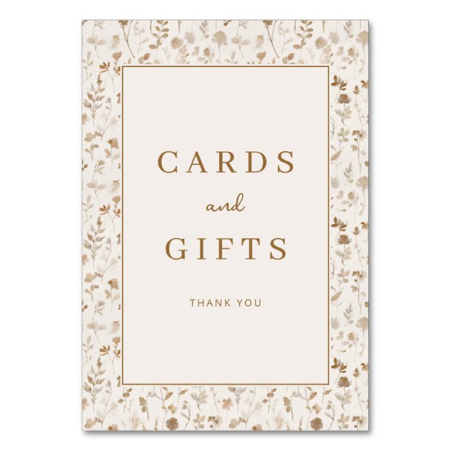 Elegant Beige Floral Gratitude Card Bordsnummer (Framsidan)