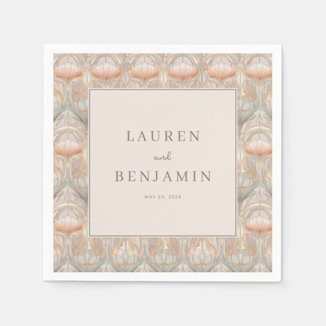 Elegant Beige Floral Motions Pappersservett (Framsidan)