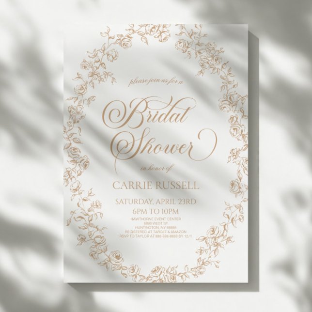 Elegant Beige Floral Roses Line Art Bridal Shower Inbjudningar (Skapare uppladdad)