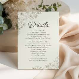 Elegant Beige Floral Script Wedding Details Tilläggskort