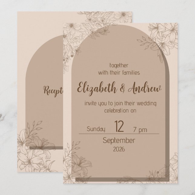Elegant Beige Floral Wedding Invitation Inbjudningar (Fram/baksida)