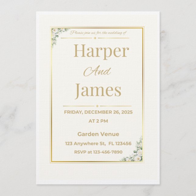 Elegant Beige Floral Wedding Invitation Invitation Inbjudningar (Framsida)