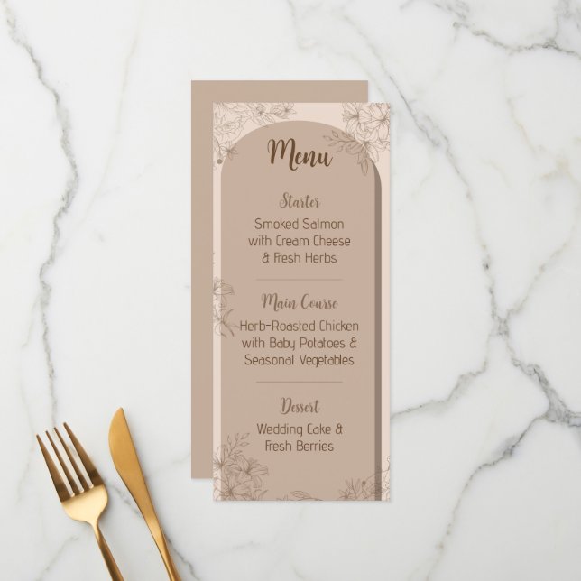 Elegant Beige Floral Wedding Menu Meny (Fram/Back In Situ)