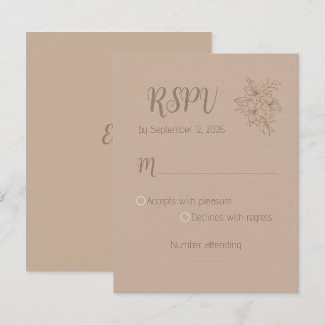 Elegant Beige Floral Wedding RSPV card OSA Kort (Fram/baksida)