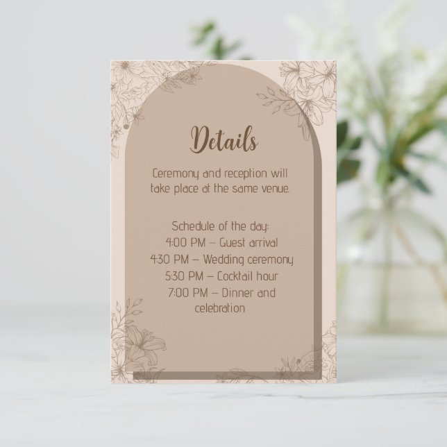Elegant Beige Floral Wedding Tilläggskort (Stående Fram)