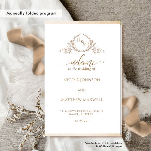 Elegant Beige Folded Bröllop Ceremony Program