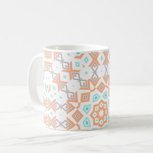 Elegant beige geometrisk retro mönster kaffemugg (Framsida vänster)
