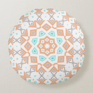 Elegant beige geometrisk retro mönster rund kudde
