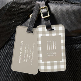 Elegant Beige Gingham Monogram Bagagebricka