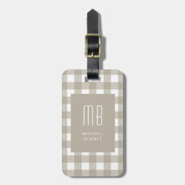 Elegant Beige Gingham Monogram Bagagebricka
