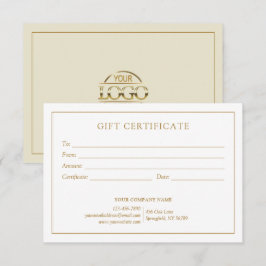 Elegant Beige Gold Business Logo Gift Certificate