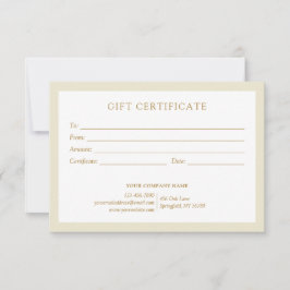 Elegant Beige Gold Business Logo Gift Certificate