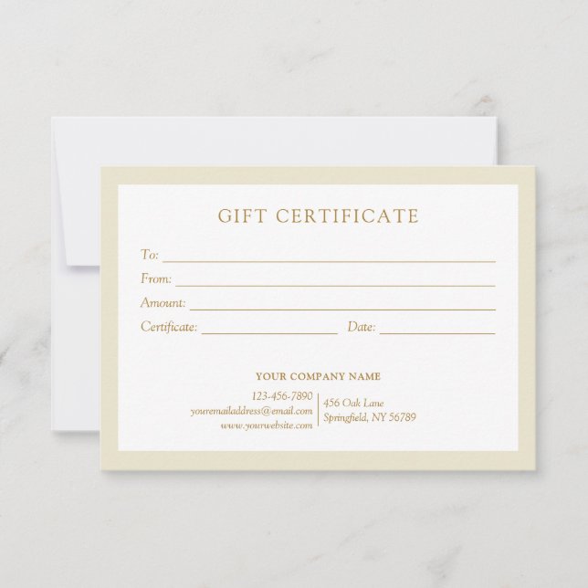Elegant Beige Gold Business Logo Gift Certificate (Framsida)