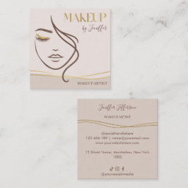 Elegant Beige & Gold Makeup artist Business Card Fyrkantigt Visitkort