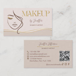 Elegant Beige & Gold Makeup Artist Bussines card Visitkort